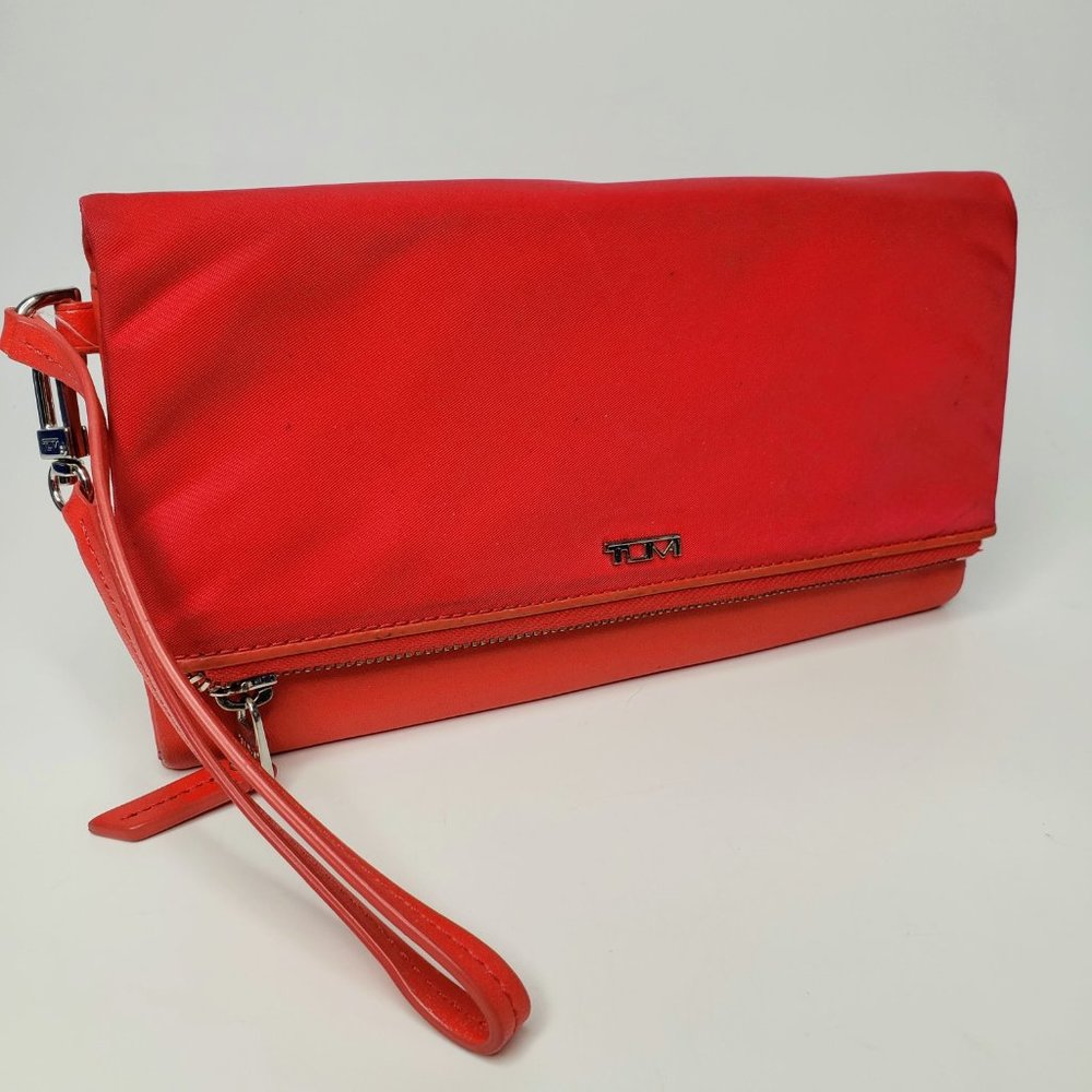 Tumi Red Bi Fold Clutch Wristlet Wallet